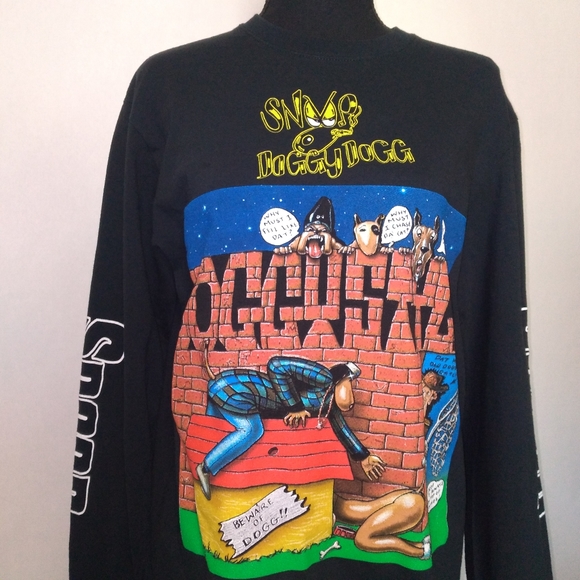 Vintage 1993 Snoop Dog Album Cover Logo Black Long Sleeve T-Shirt- Size Medium - Picture 3 of 6